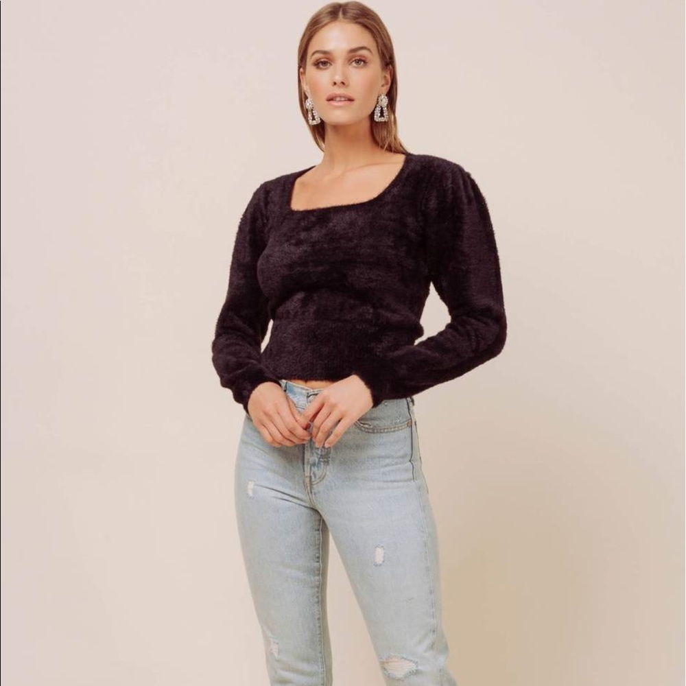 NWOT ASTR Stretchy black fuzzy sweater - Picture 3 of 12